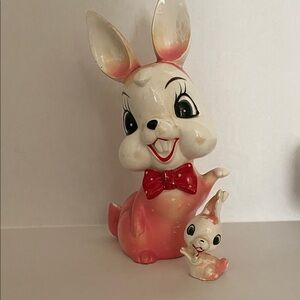 Vintage Pink and White Bunny Figurine